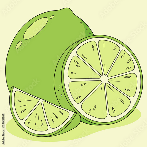 Fresh citrus fruits vector illustration of a juicy yellow lemon and slice.
