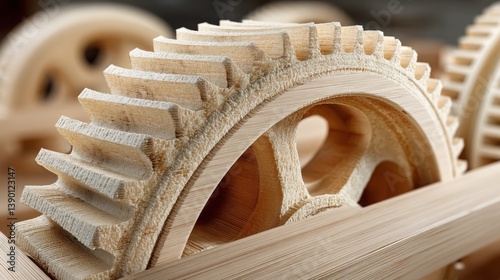 Fototapeta Naklejka Na Ścianę i Meble -  Detailed wooden model of a complex machine designed for 3d printing applications in engineering and prototyping