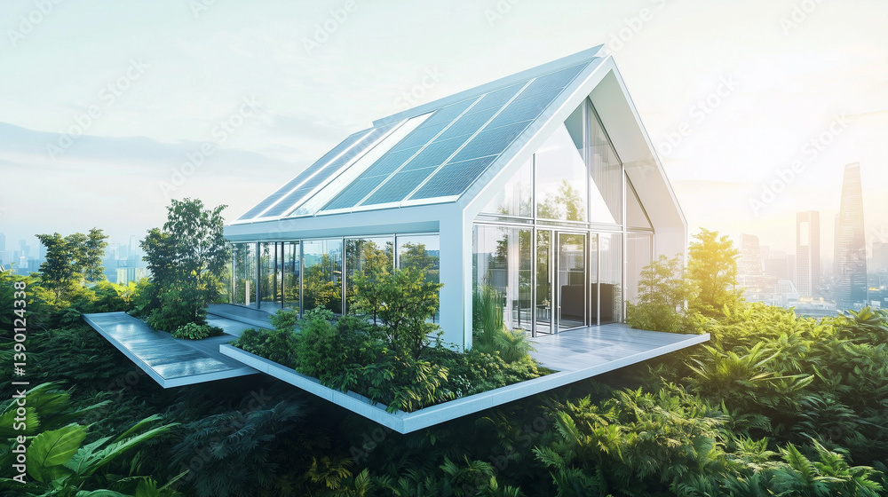 Fototapeta premium Futuristic Eco-House with Solar Panels
