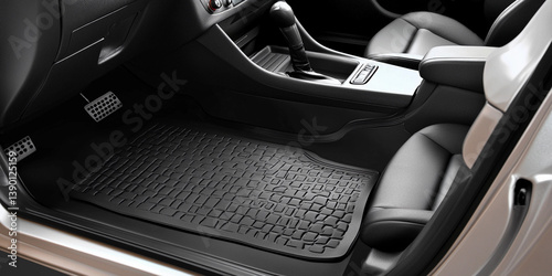 Black rubber car floor mat for interior protection and style Generative AI