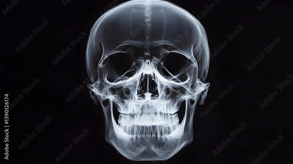 Minimalist human skull X-ray with transparent overlay Minimalist human skull X-ray with transparent overlay