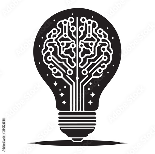 Intelligence lamp with brain idea logo icon Silhouette.