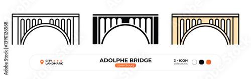 Adolphe Bridge Line Icon. Luxembourg Landmark, Silhouette, Color Vector, Editable Stroke.