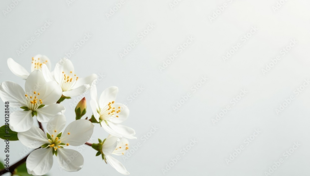 Fototapeta premium Delicate white blossoms against pure white backdrop , blossom, fresh, flower power