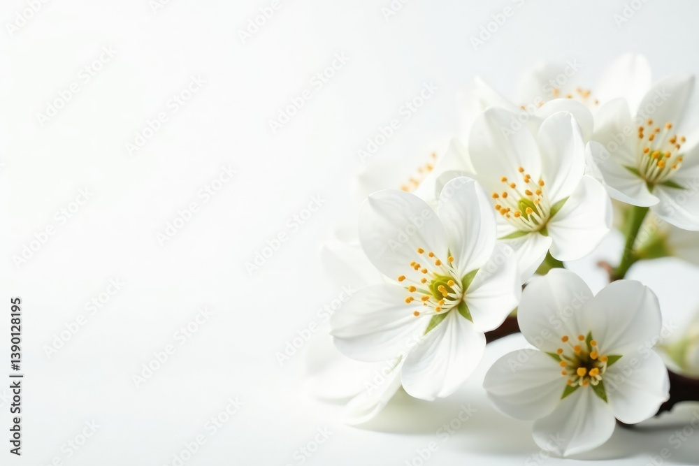 Obraz premium Delicate white blossoms against pure white backdrop, nature, artistic, petal