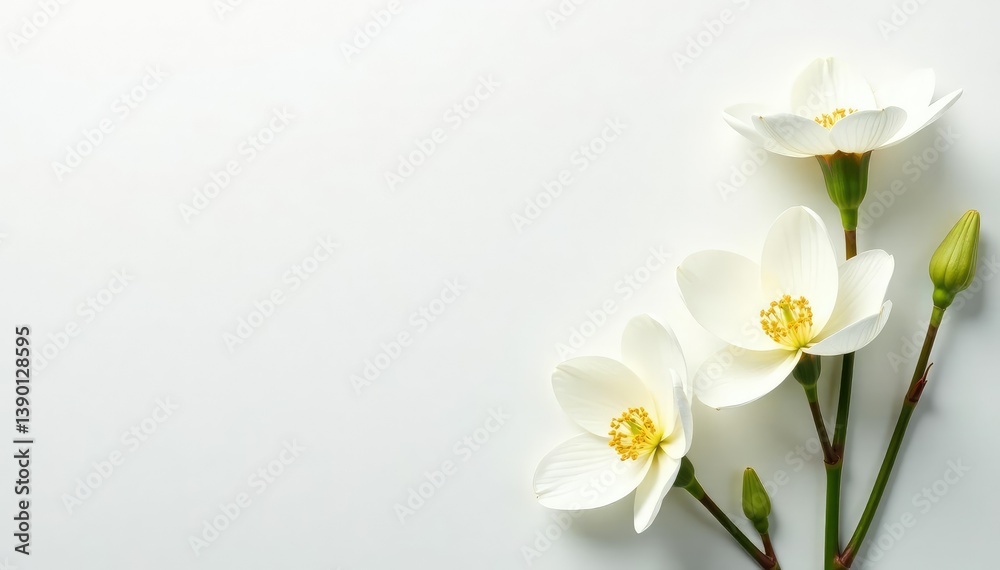 Fototapeta premium Elegant white floral arrangement on pure white backdrop, stock photo, white flowers