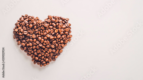 Heart-Shaped Arrangement of Roasted Coffee Beans on a Clean White Background.