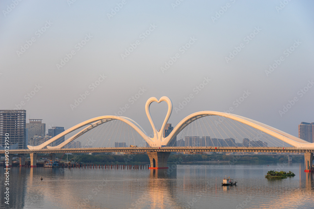 Fototapeta premium China Huizhou Echeng Bridge city skyline dusk scenery