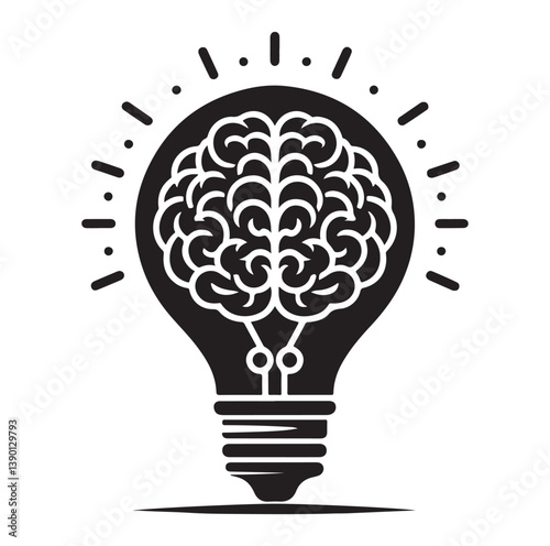 Intelligence lamp with brain idea logo icon Silhouette.
