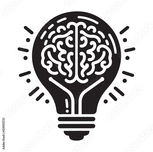 Intelligence lamp with brain idea logo icon Silhouette.