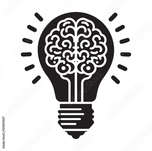 Intelligence lamp with brain idea logo icon Silhouette.