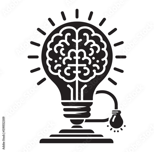 Intelligence lamp with brain idea logo icon Silhouette.