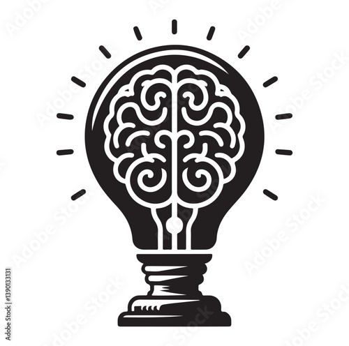 Intelligence lamp with brain idea logo icon Silhouette.