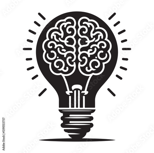 Intelligence lamp with brain idea logo icon Silhouette.