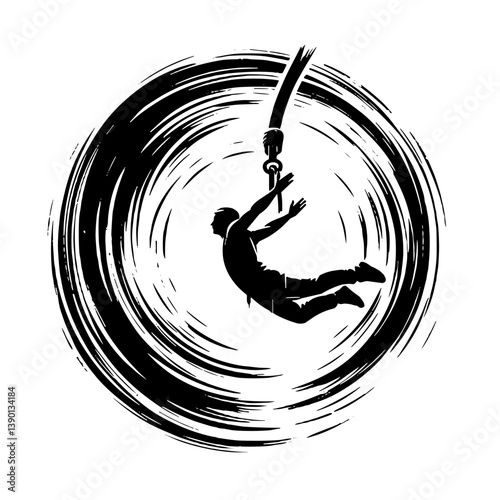 Person falling in a spiral motion on a zip line  