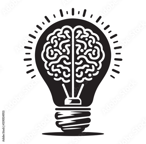 Intelligence lamp with brain idea logo icon Silhouette.