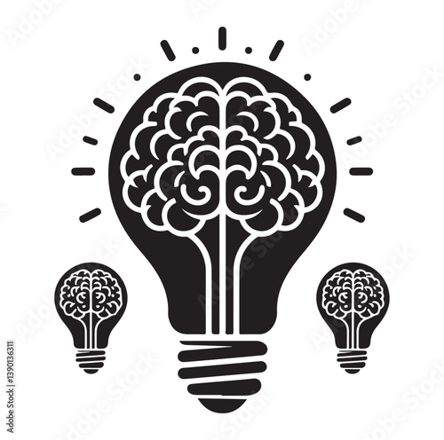 Intelligence lamp with brain idea logo icon Silhouette.