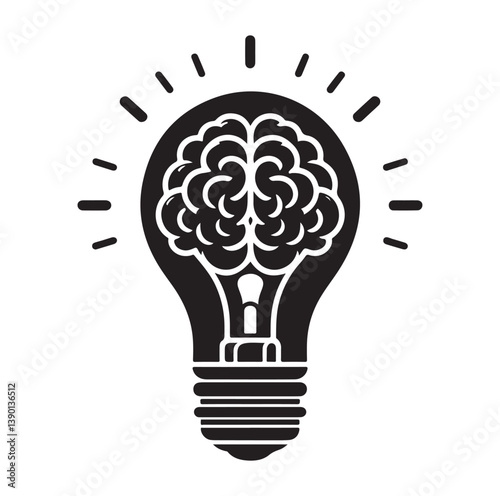 Intelligence lamp with brain idea logo icon Silhouette.