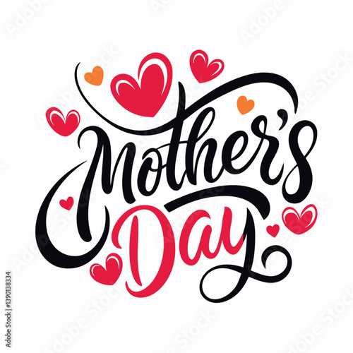 Happy mothers day calligraphy, floral text on white background