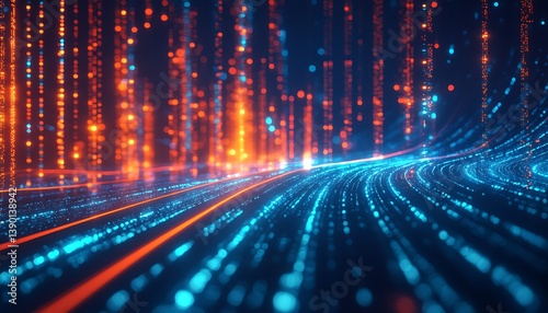 Abstract depiction of digital data streams in glowing vibrant colors