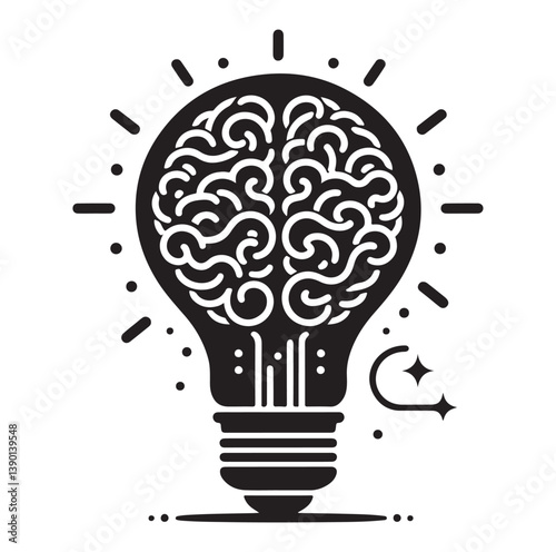 Intelligence lamp with brain idea logo icon Silhouette.