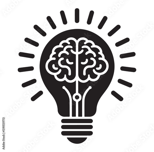 Intelligence lamp with brain idea logo icon Silhouette.