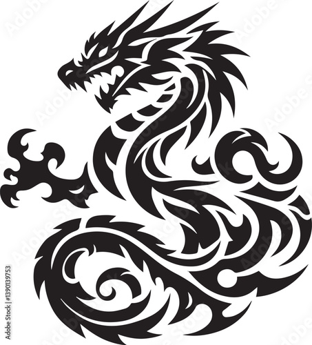 Wallpaper Mural Tribal Dragon Tattoo Vector Illustration – Black Stylized Mythical Beast Design

 Torontodigital.ca