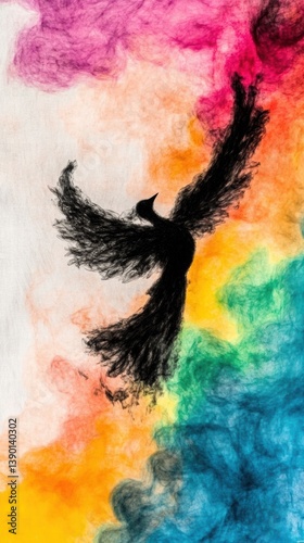 Obraz na płótnie Colorful Abstract Illustration of a Phoenix Rising from the Flames w salonie