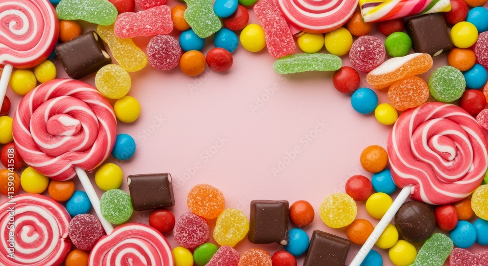 Fototapeta premium Colorful Candy Border on Pink Background: A Sweet Delight