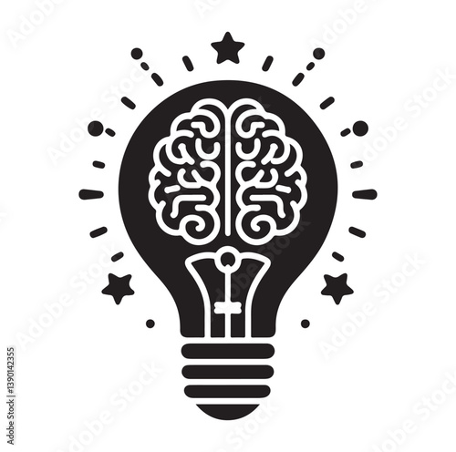 Intelligence lamp with brain idea logo icon Silhouette.