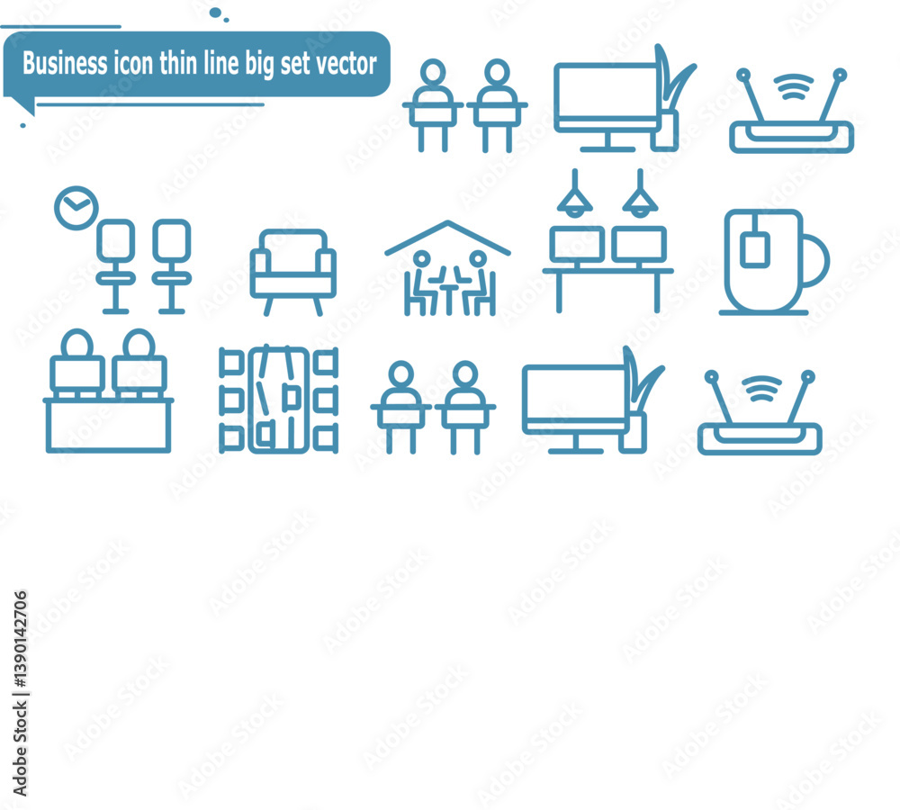 Business icon thin line big set vector Business icon thin line big set vector