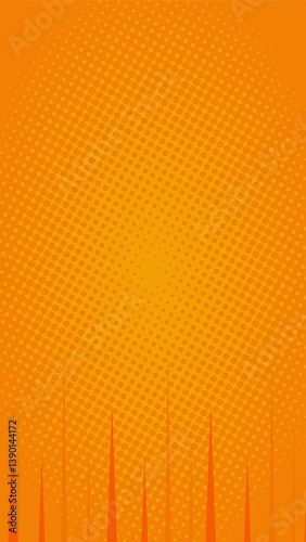 Orange halftone vertical background with bottom pointed line. Suitable for comics, presentations, posters, etc.