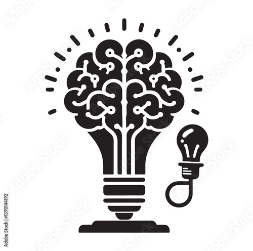Intelligence lamp with brain idea logo icon Silhouette.