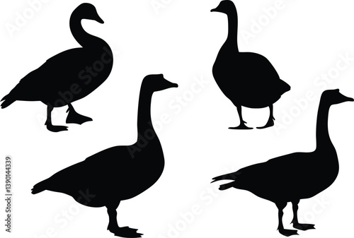 Canada goose black silhouette vector,duck icon clip art