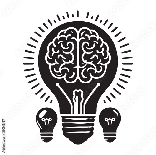 Intelligence lamp with brain idea logo icon Silhouette.
