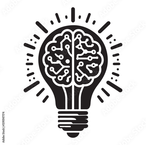 Intelligence lamp with brain idea logo icon Silhouette.