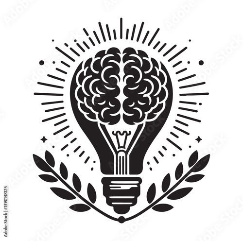 Intelligence lamp with brain idea logo icon Silhouette.