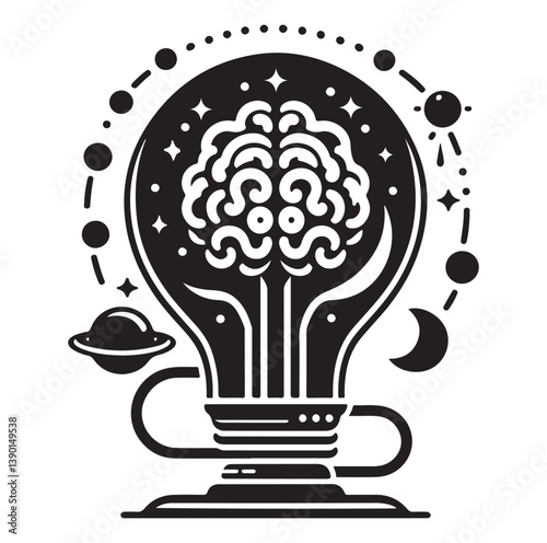 Intelligence lamp with brain idea logo icon Silhouette.