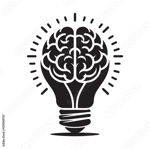 Intelligence lamp with brain idea logo icon Silhouette.