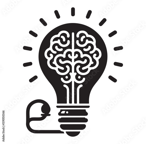 Intelligence lamp with brain idea logo icon Silhouette.