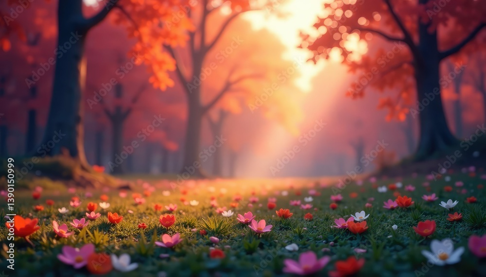 Obraz premium Abstract blurred nature scene, vibrant colors, leaves, photo