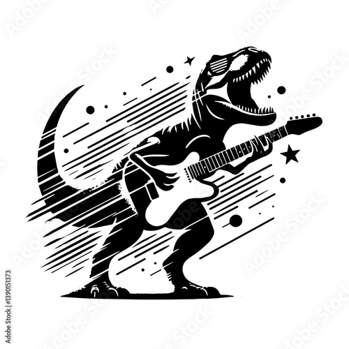 Rocking T-Rex Playing Guitar in a Creative Style  