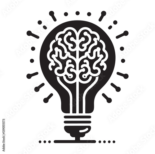 Intelligence lamp with brain idea logo icon Silhouette.