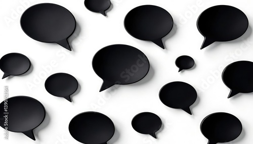 Bold black speech bubble pattern on white, minimalist style, elegant, contemporary, shapes