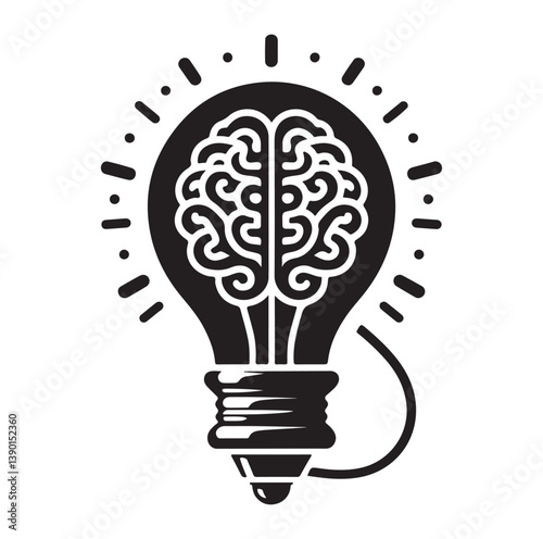 Intelligence lamp with brain idea logo icon Silhouette.