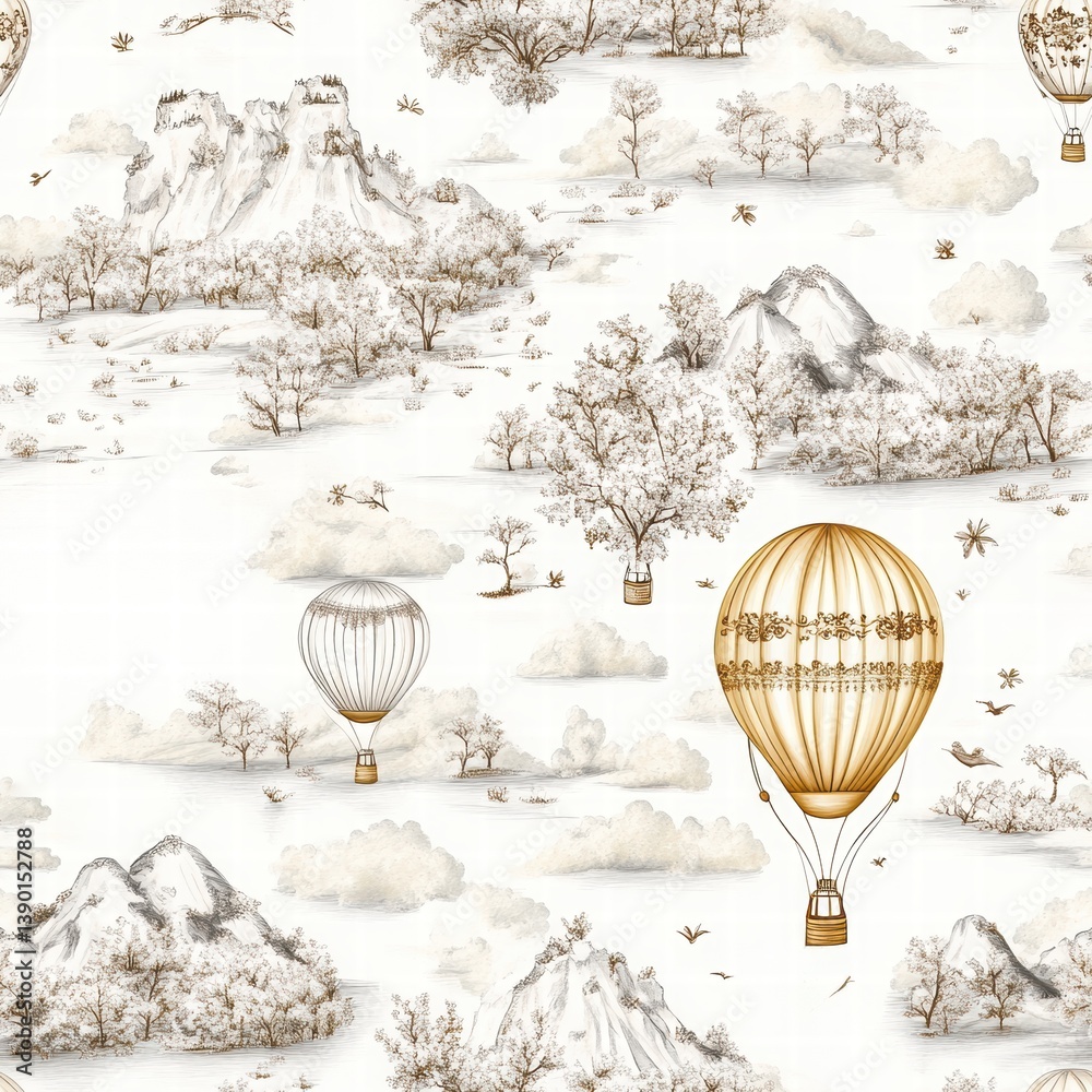 Vintage Air Balloon Adventure among Scenic Mountain Landscapes