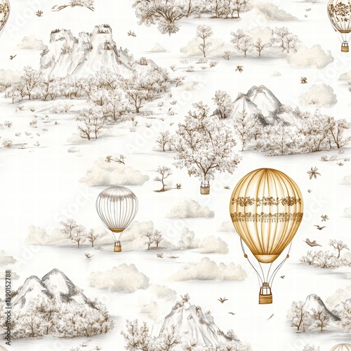 Obraz na płótnie Vintage Air Balloon Adventure among Scenic Mountain Landscapes w salonie