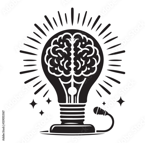 Intelligence lamp with brain idea logo icon Silhouette.