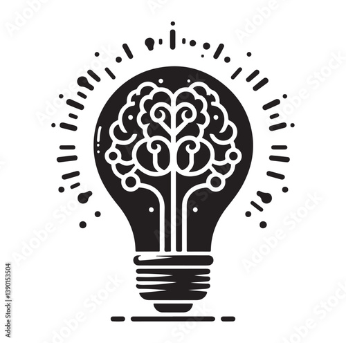 Intelligence lamp with brain idea logo icon Silhouette.