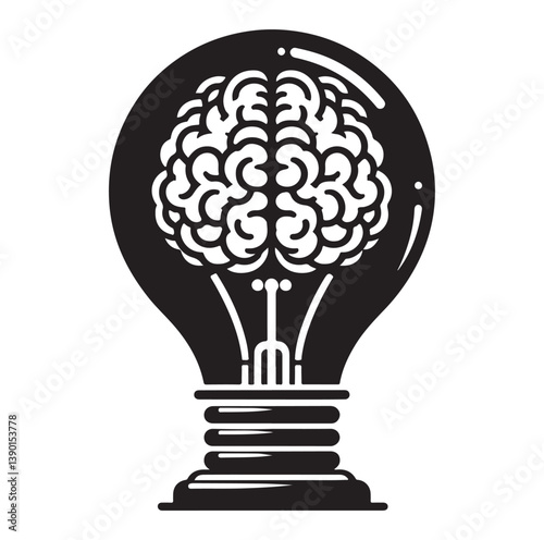 Intelligence lamp with brain idea logo icon Silhouette.
